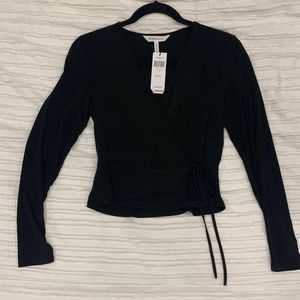 BCBGeneration long sleeve black faux wrap top